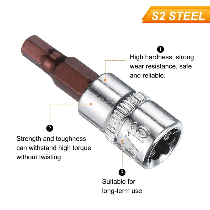sourcing map 3/16" Hex Bit Socket 1/4" Drive SAE S2
