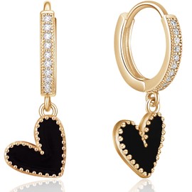 Unique Dainty Sparkly Crystal Red Heart Dangle Drop Earrings Elegant 14k Gold Chic Love Heart Huggie Hoop Earrings for Women Lover Statement Jewelry Christmas Valentine’s Day Gifts (Red 8)