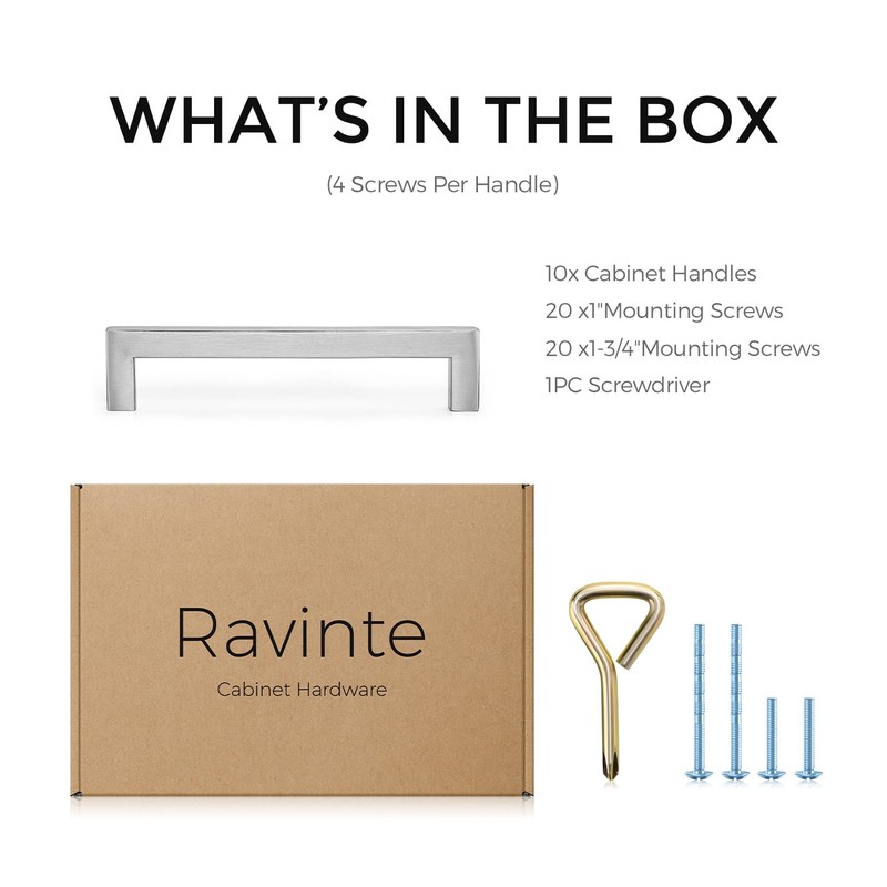 Ravinte 10 Pack Square Bar Kitchen Cabinet Handles Brushed Nickel