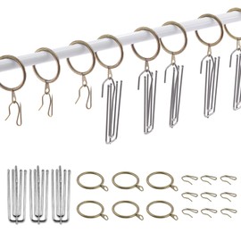 Swpeet 120Pcs Bronze 1.35 Inch - 30mm Metal Drapery Curtain Rings Curtain Hanging Rings and Stainless Steel 4 Prongs Pinch Pleat Hook with Drapery Curtain Pin-on Hooks Pins for Window, Shower Curtain