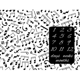 Black and White Music Days, Weeks, Months Milestone Blanket, Monthly Growth Tracker, Baby Girl Blanket, Baby Shower Gift, New Baby Gift (30 x 40)