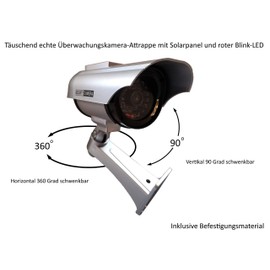 O&W Security 2 x Solar Dummy Outdoor Surveillance Camera Dummy with Lens and Flashing for Indoor and Outdoor Use
