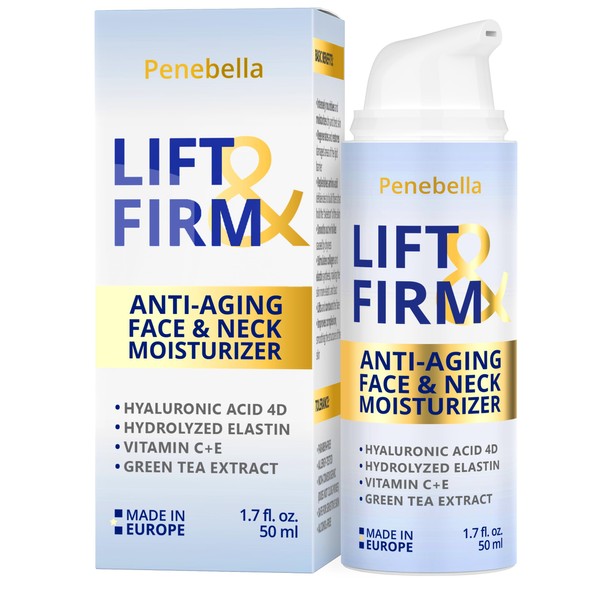 PENEBELLA New Lift & Firm Anti Aging Face & Neck Cream - Made in Europe - Firming & Lifting Anti Aging Moisturizer with Hyaluronic Acid, Elastin, Vitamin C+E