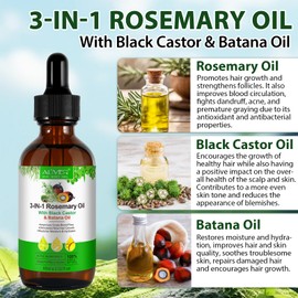 3-in-1 Rosemary Oil with Black Castor Oil, Batana Oil, Rosemary Oil for Hair Growth Massage Oil 60ml