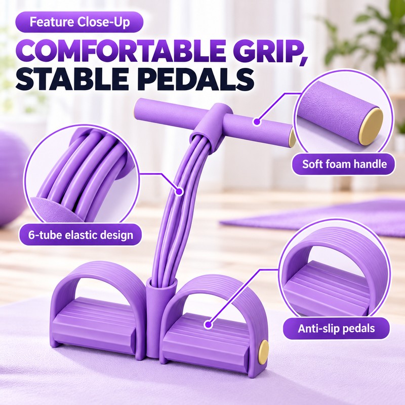 6-Tube Resistance Band Pedal Puller for Home Workouts – Elastic