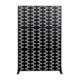 Metal Privacy Screen Outdoor 72" H×47" W Freestanding Privacy Screen Black Decorative Privacy Fence Panel for Patio Balcony Indoor Deck Lawn Garden Backyard Black-Brick
