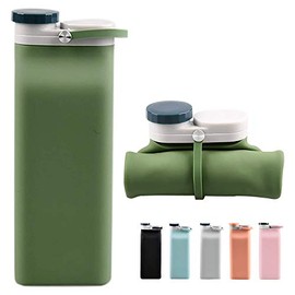 Collapsible Water Bottle BPA Free - 20 oz Foldable Water Bottle for Travel Sports Bottles with Triple Leak Proof Lightweight (Green)