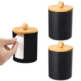 SVOCK Cotton Buds Dispenser Black Cotton Buds Container Cotton Pad Dispenser Cotton Pads Storage Acrylic Cotton Pad Dispenser Bamboo Tampon Storage for Bathroom, Dressing Table, Living Room