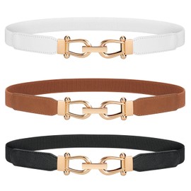 JASGOOD Women Stretchy Waist Belt Retro Elastic Skinny Belt for Ladies with Gold Buckle