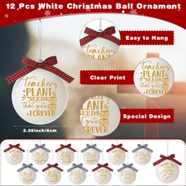 Syhood 12 Pcs Christmas Teacher Ornament Balls Thank You for Helping Me Ornaments Best Teacher Ever Teacher Appreciation Gifts for Women Christmas Hanging Decor