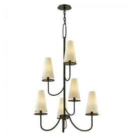Modern Chandeliers, Classic Multi-Layered Pendant Light Fixture, Height Adjustable, Farmhouse Chandelier, 6 Lights Elegant Pendant Light with Fabric Shade for Bedroom Living Room (Black)