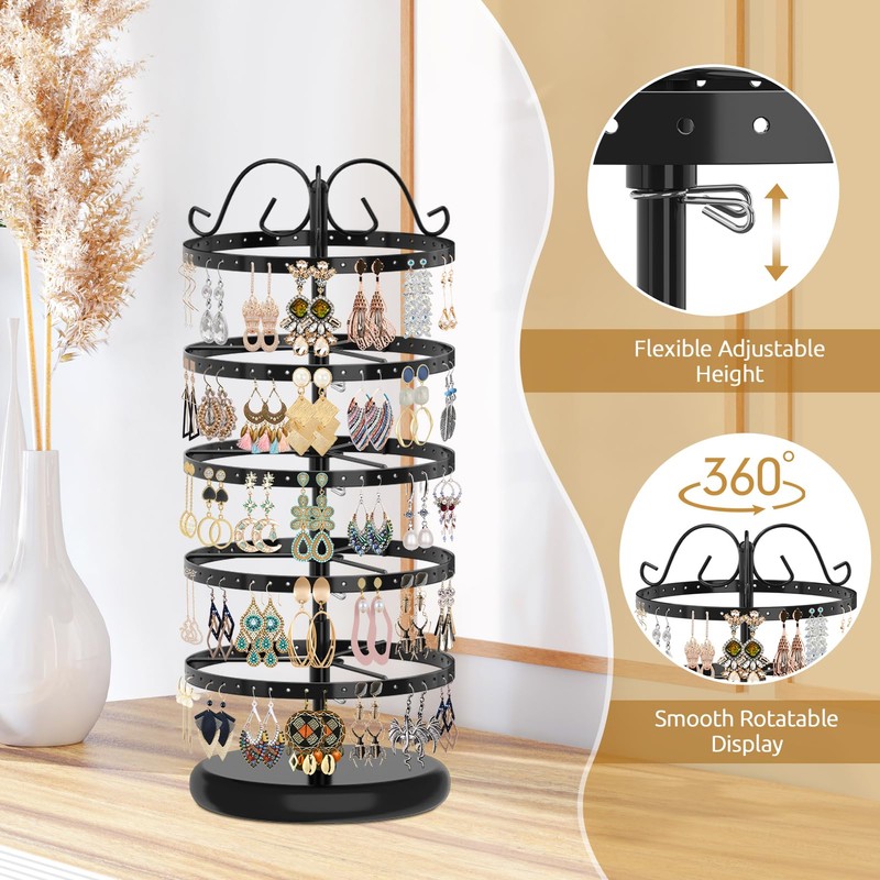 MODOWEY Rotating Earring Holder Organizer Stand, 5 Tier Metal Tree