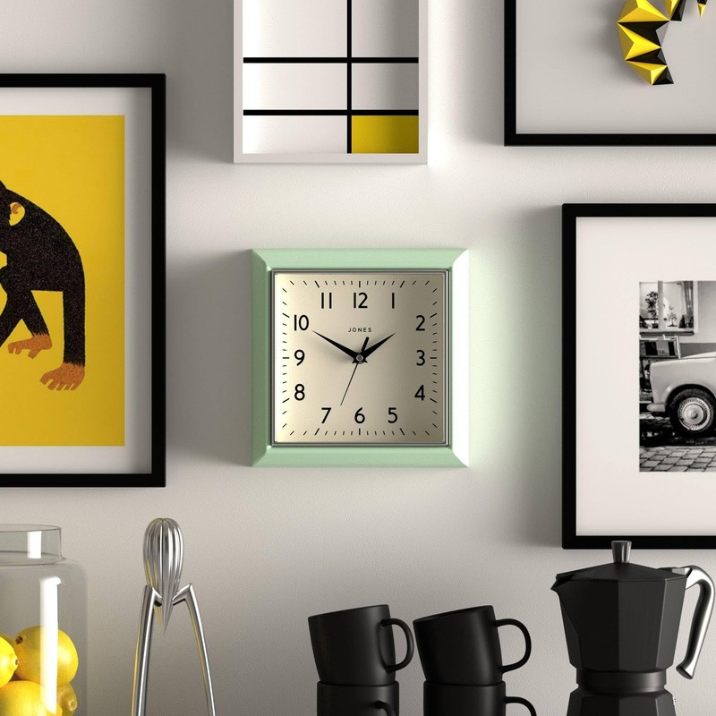 JONES CLOCKS® Mustard Wall Clock | Square Retro Clock |