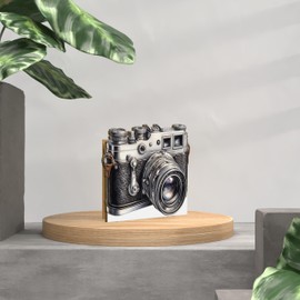 Vintage Kamera Geschenk Holzkarte - Kamera Vintage Geburtstagskarte | Retro Fotografie Deko, Fotografen Geschenk, Nostalgie Kamera Deko, Geschenk für Fotografen, Retro Deko für Zuhause