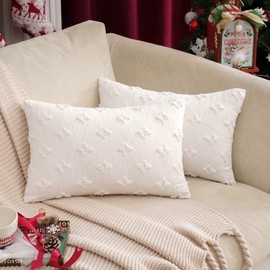 MIULEE Set of 2 Christmas Decorative Throw Pillow Covers Rhombic Jacquard Pillowcase Soft Square Cushion Case for Couch Sofa Bed Bedroom Living Room, 12x20 Inch, White