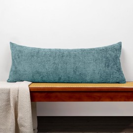 JoraLion Chenille Lumbar Pillow Cover 14x36, Smoke Blue Boho Knitting Textured Soft Cushion Cover Modern Farmhouse Pillowcase Home Decor for Sofa Bed Room Livingroom, Cover Only