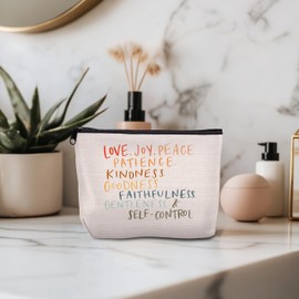 KAIOUS Christian Gifts for Women Faith — Fruits of the Spirit Quote Love Joy Peace Christian Bible Verse Makeup Bag Cosmetic Bag Makeup Zipper Pouch