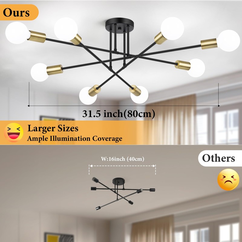 Modern Sputnik Chandelier 8-Light Industrial Ceiling Lights Fixture 32" Black