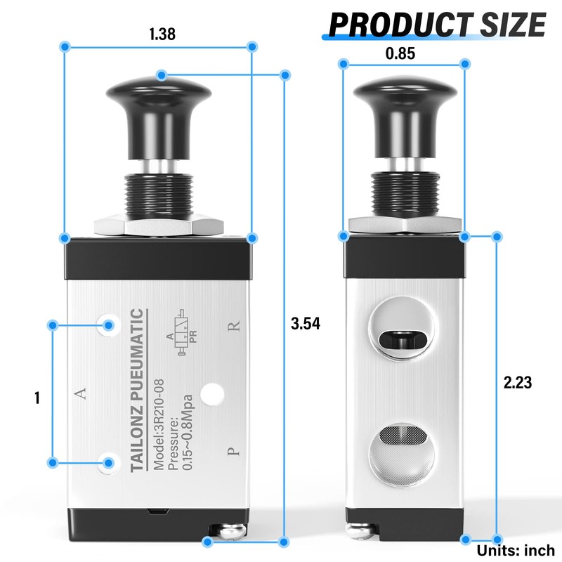 TAILONZ PNEUMATIC 1/4"NPT 3 Way 2 Position Air Hand Lever