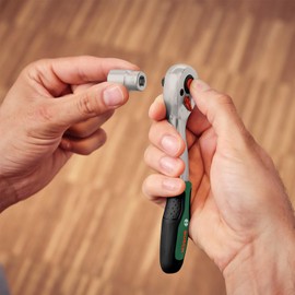 Bosch Ratsche 1/4" (vielseitige, kraftvolle Ratsche; maximaler Drehmoment von 93 Nm; Getriebe mit 72 Zähnen; Arretierknopf; Hebel für intuitiven Richtungswechsel; Gekröpft; Ergonomischer Softgrip)