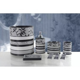 BH Home & Linen 6 Piece Decorative Bathroom Accessory set Made of Ceramic (Venezia Gray Black)