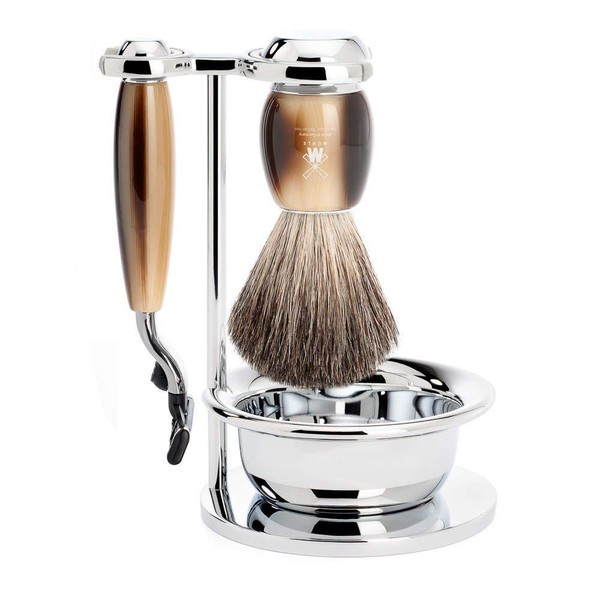 MÜHLE VIVO Brown Horn Resin 4-Piece Pure Badger 3-Blade Razor