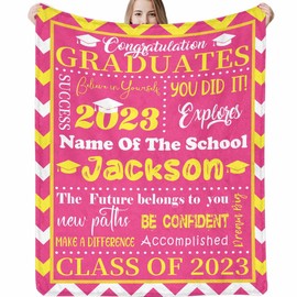 2023 Graduation Decorations Gifts Blanket for Her Him Class of 2023 The Future Belongs to You Pink Custom Name Graduate Blanket Graduate Souvenir for Senior Students on Graduation Season 70x80