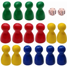 Colourful Halma Gel, Wooden Dolls Toy Figures, Toy Figures for Board Games, Colourful Toy Figures, Wooden Toy Figures for Board Games, 16 Pieces Wooden Halma Gel and 2 Pieces Wooden Dice