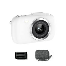 Ade 4K Digital Camera, 64MP Autofocus Camera, Digital Camera with 32GB Card, 18X Digital Zoom, Vlogging Camera, Compact Camera for Beginners, Charging Station, Camera Bag, White