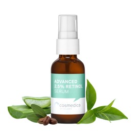 Cosmedica Skincare SUERO DE RETINOL AL 2.5. Estimula la producción de colágeno y combate las secuelas de acné. Con acido hialuronico y Te verde.      
