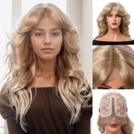 Ombre Blonde Lace Front 70s Women Wigs 6X4X0.5 T Part Lace Curly Wigs with 150% Density Middle Part Synthetic Hair for Womens Lady Ladies Daily Used 70's Disco Them Party