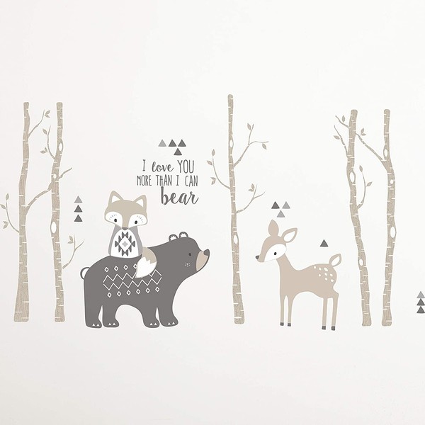Levtex Baby - Woodland Scene Peel & Stick Large Decals - Grey, Taupe, Charcoal - I Love You More Than I Can Bear