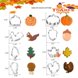 Thanksgiving Cookie Cutters 8PCS Fall Leaves Cookie Cutter Set Turkey, Pumpkin, Maple/Oak Leaf, Corn,Squirrel and Acorn Turkey Leg