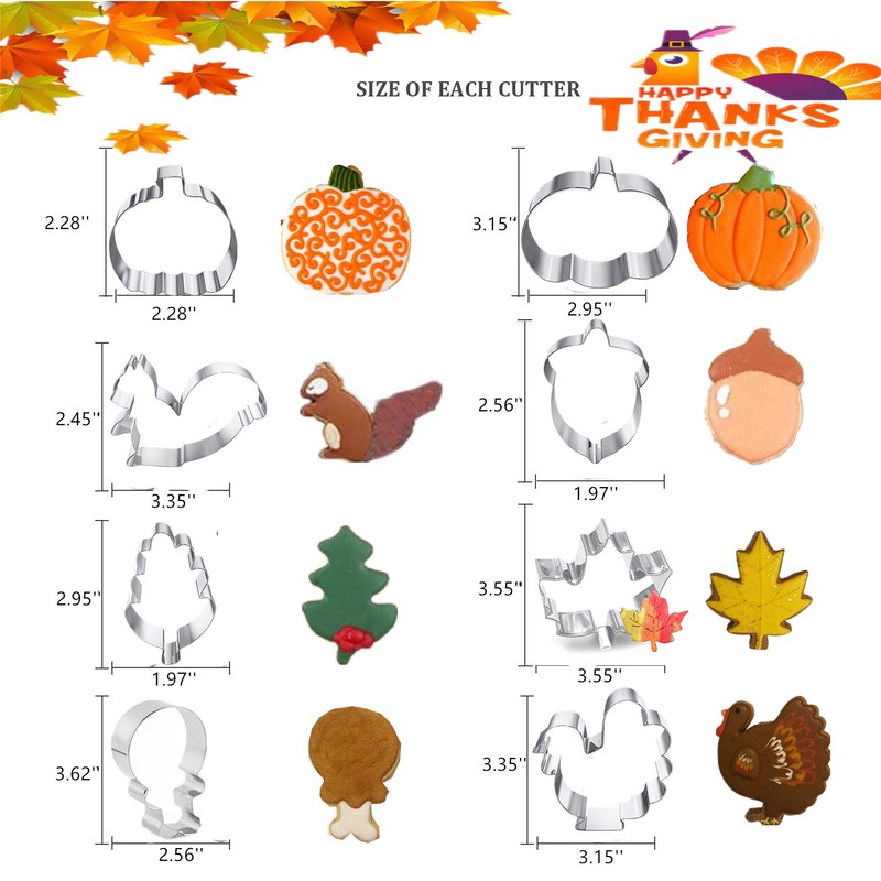 Thanksgiving Cookie Cutters 8PCS Fall Leaves Cookie Cutter Set Turkey,
