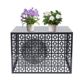 Kathring Air Conditioner Fence, 4 Panels Outdoor Metal Privacy Fence Screen standing AC Covers for Outside for Trash Cans Pool Equipment Air Conditioning Units, 43.3x21.6x31.5in, Dark Grey