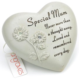 Angraves Special Mum Flower Diamante Heart Graveside Memorial Ornament Plaque With Verse