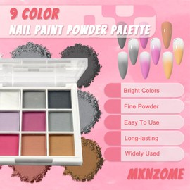 MKNZOME 9 Colours Nail Pigment Powder, Chrome Nail Powder, 100 Pcs Nail Sponges for Ombre with Metal Grabber, Nail Art Tools Nail Art Palette Color Changes for Nail Design, Nail Art, A