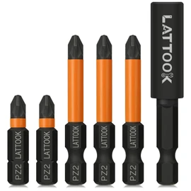 Pozidriv Bit Set, LATTOOK 6-Piece PZ2 Bits Pozi Pozidriv Screwdriver, S2 Steel with Magnetic, 2'' & 1'' Long