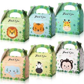 Marspark 12 Pcs Zoo Party Box Safari Party Favor for Kids Baby Jungle Animal Party Bags Treat Boxes Goodie Bags Safari Themed Birthday Party Supplies Decorations (12 Pcs), (Marspark-Safari-12)
