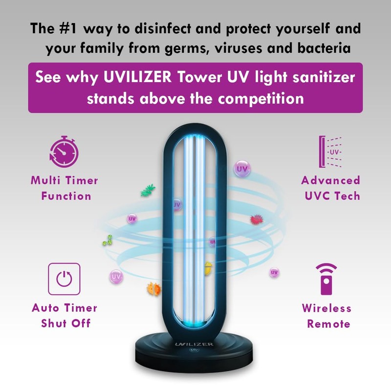 UVILIZER Tower - UV Light Sanitizer & Ultraviolet Lamp with