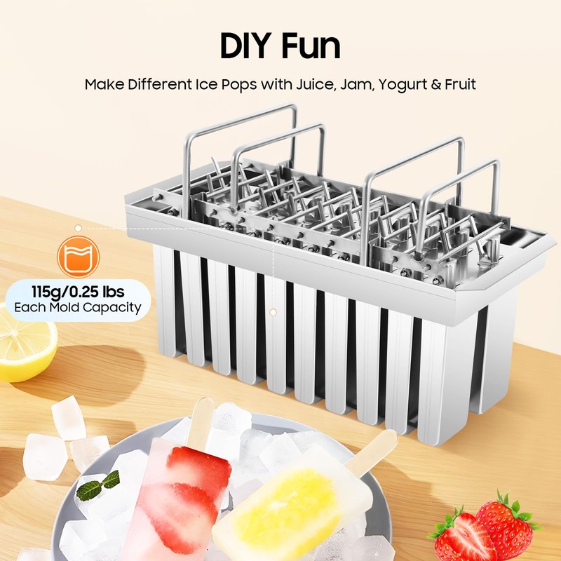 20Pcs Stainless Steel Popsicle Molds and Rack with Brush Square