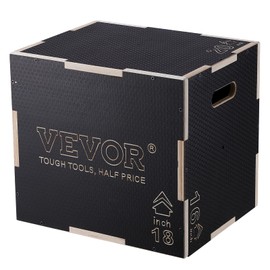 VEVOR 3 in 1 Plyometric Jump Box, Easy-to-Assemble Wood Plyo Box for Jumping Trainers, Home Gym Training and Conditioning, 20" x 18" x 16"