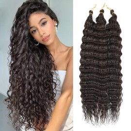 AMLUCKS Deep Wave Braiding Hair Ocean Curly Crochet Braids for Black Women Girls Synthetic Water Wave Crochet Hair Extensions for Boho Braids (4#, 16inch-3)