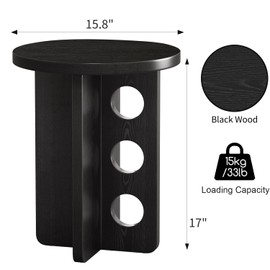 Round Side Table, Small End Table for Small Spaces, Modern Bedside Table with Wood Tabletop & Adjustable Non-Slip Feet for Living Room, Bedroom, Black 15.8 * 15.8 * 17inches (Black)