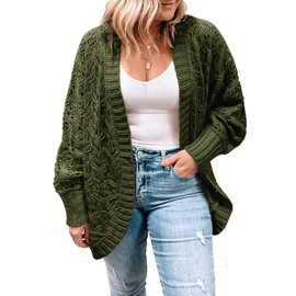 Eytino Plus Size Cardigan for Women 2025 Fall Winter Long Sleeve Crochet Oversized Open Front Knit Sweater,4X Guacamole