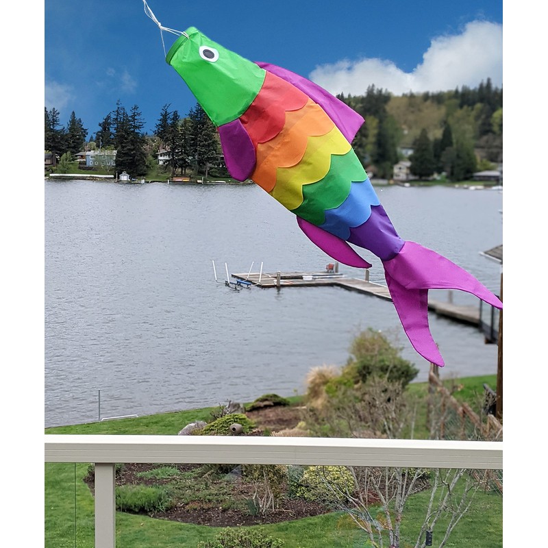 Madrona Brands Rainbow Fish Windsock | Durable Outdoor Hanging Decoration