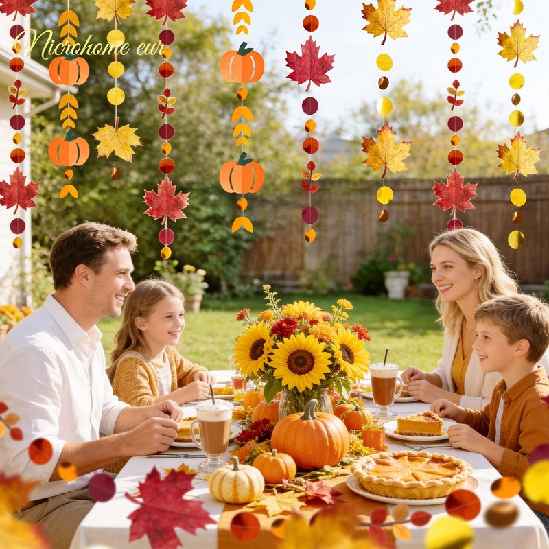 NICROHOME EUR Fall Autumn Paper Garlands with Glitter Pumpkin Maple