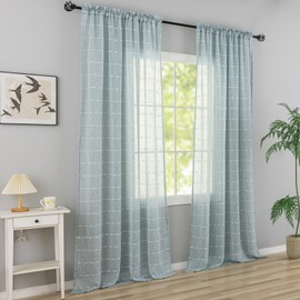 YJ YANJUN Summer Coastal Beach Curtains for Living Room Boho Flowy Sheer Drapies Light Filtering Linen Sheer Blue Curtains for Teen Boys Room Kids Pool 7ft Curtains 52Wx84L Seafoam Blue