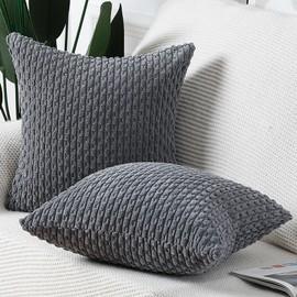 Madizz Pack of 2 Boho Corduroy Cushion Covers 26x26 inch, 65x65 cm, Grey Soft Decorative Throw Pillow Covers for Bedroom Sofa Pillow Shell