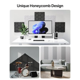 Acoustic Wall Panels Sound Absorbing, Honeycomb Self Adhesive Wall Tiles Panel, 12 Pack Decorative Hexagon Design for Studio, Home Office, Gaming Room, Acoustic Treatment, 12"x12"x0.4", Gray